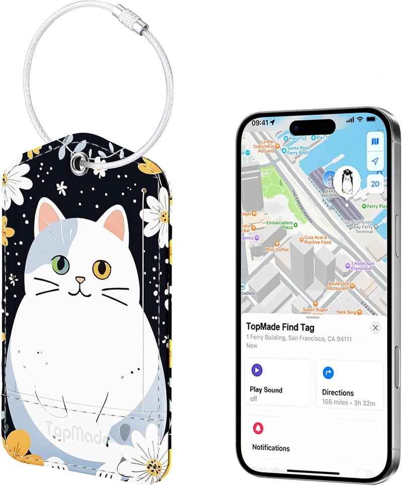 TopMade Smart Luggage Tag with Find My, Premium Leather Luggage Tags for Suitcase, Travel Bags, Backpacks, Anti-Lost Suitcase Tag Tracker for Travel with Privacy Name Card, Rechargeable - Image 1